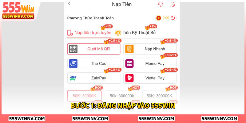 Bước 1: Đăng nhập vào 555win